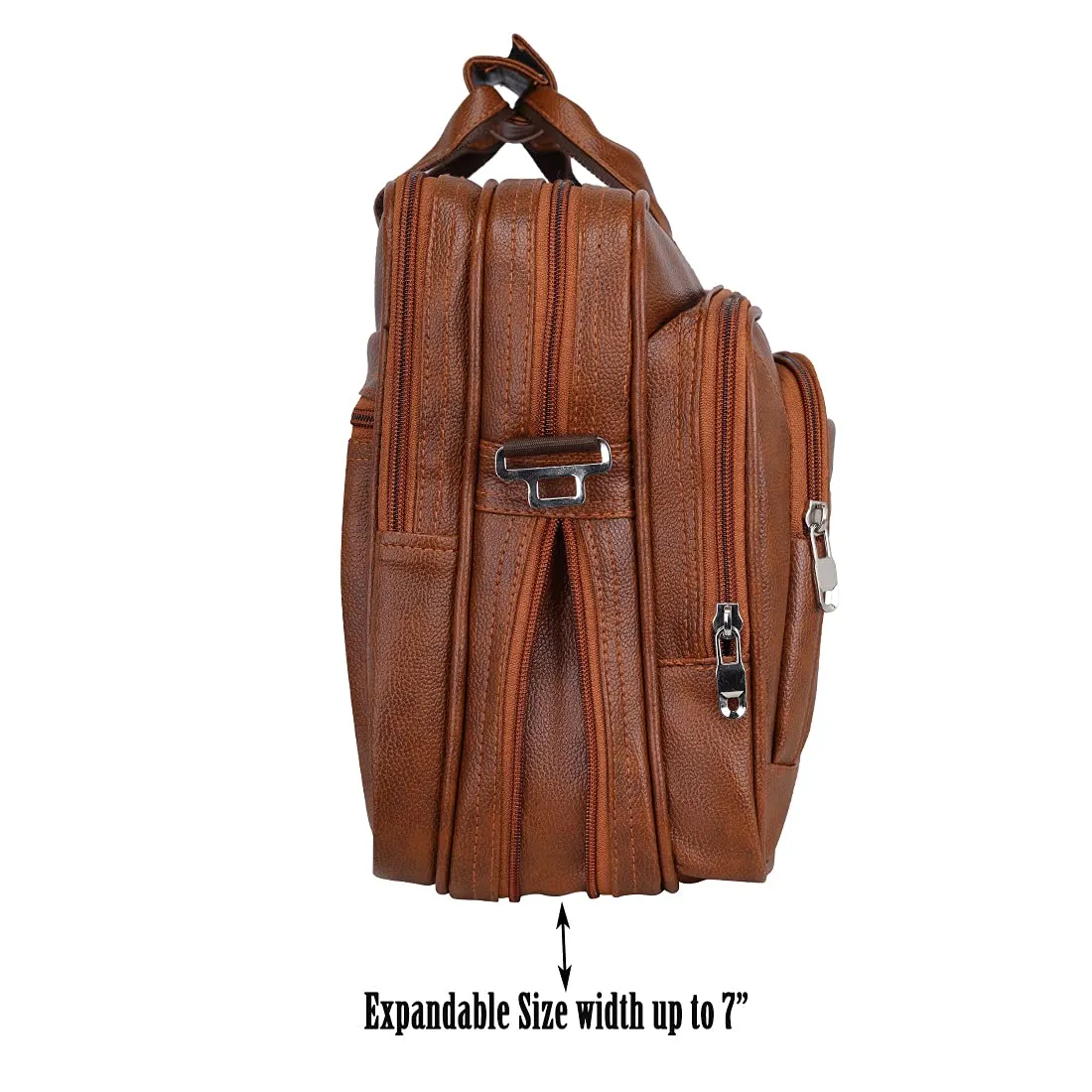 Expandable Leatherette Tan Unisex Office Laptop Messenger Bag