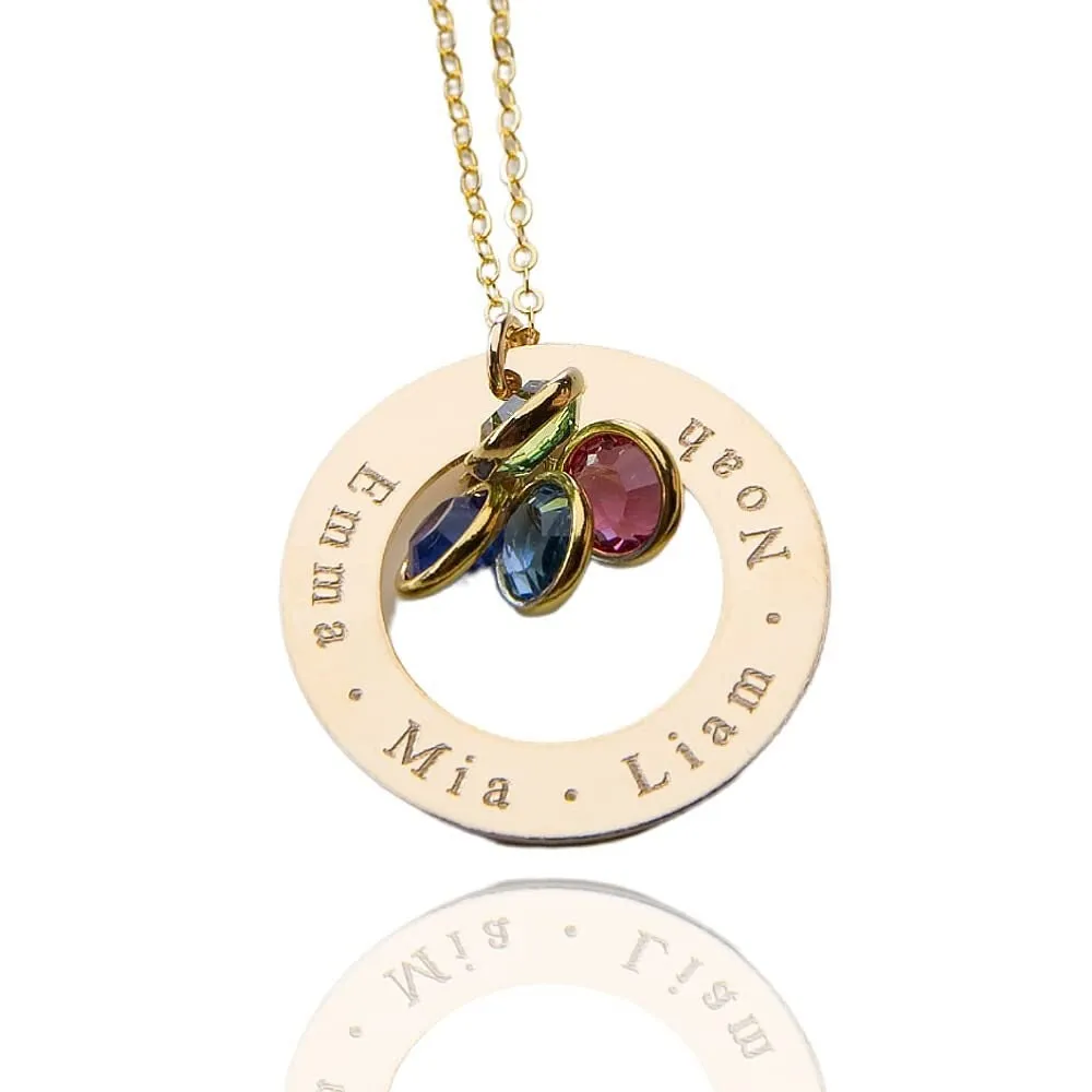 Family Name Necklace with Birthstones - CG393N. Starts at