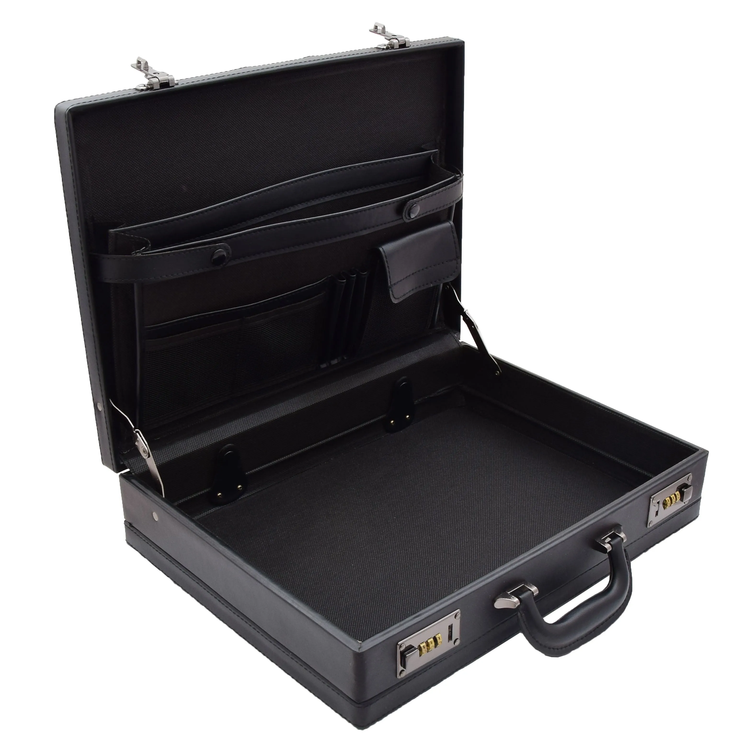 Faux Leather Briefcase Classic Attache Business Case Calver Black