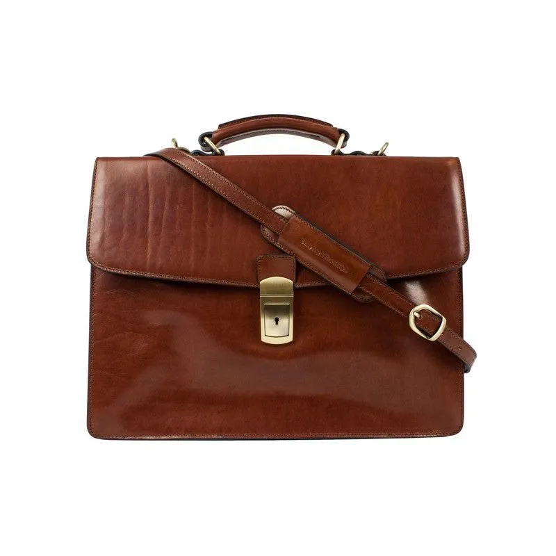 Full Grain Italian Leather Single Compartment Briefcase - Arthur