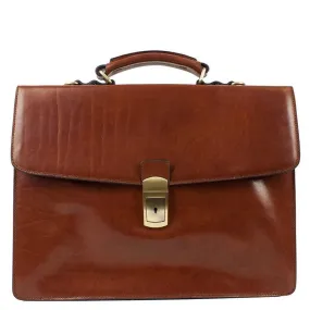 Full Grain Italian Leather Single Compartment Briefcase - Arthur