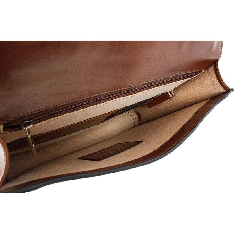 Full Grain Italian Leather Single Compartment Briefcase - Arthur