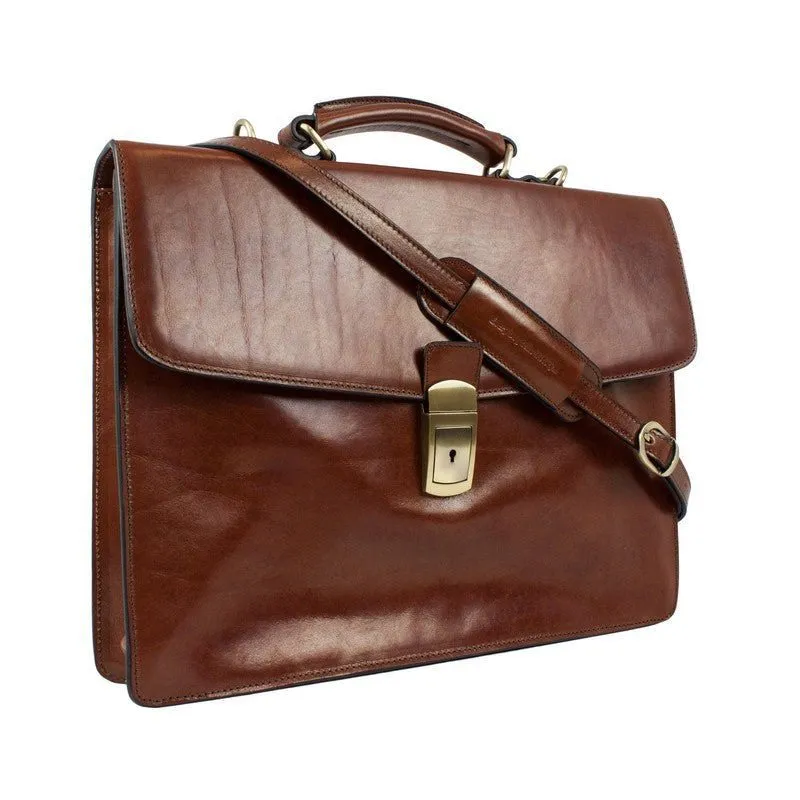 Full Grain Italian Leather Single Compartment Briefcase - Arthur