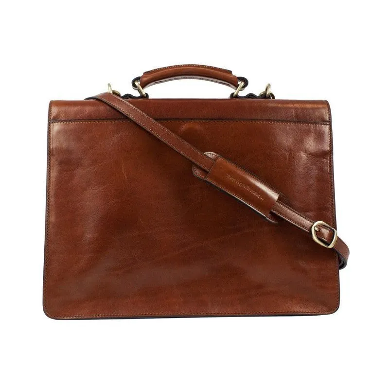 Full Grain Italian Leather Single Compartment Briefcase - Arthur