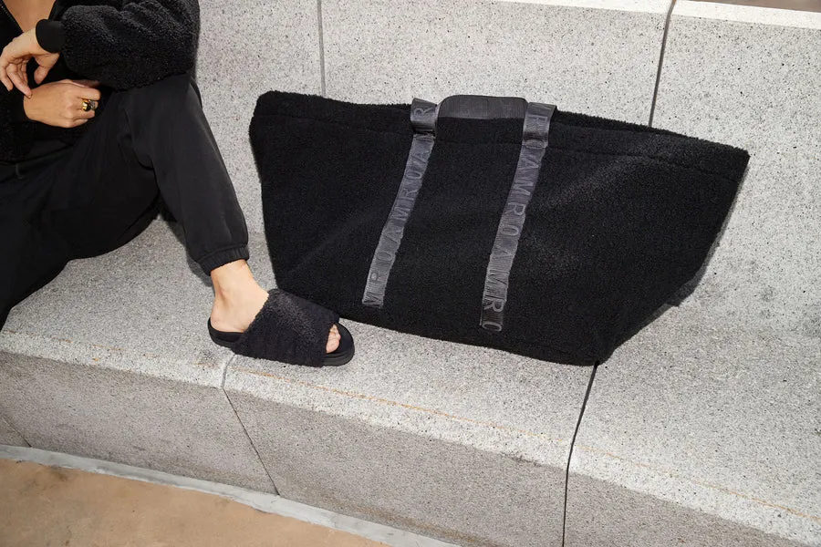 Fuzzy Shopper Tote in Black Faux Shearling