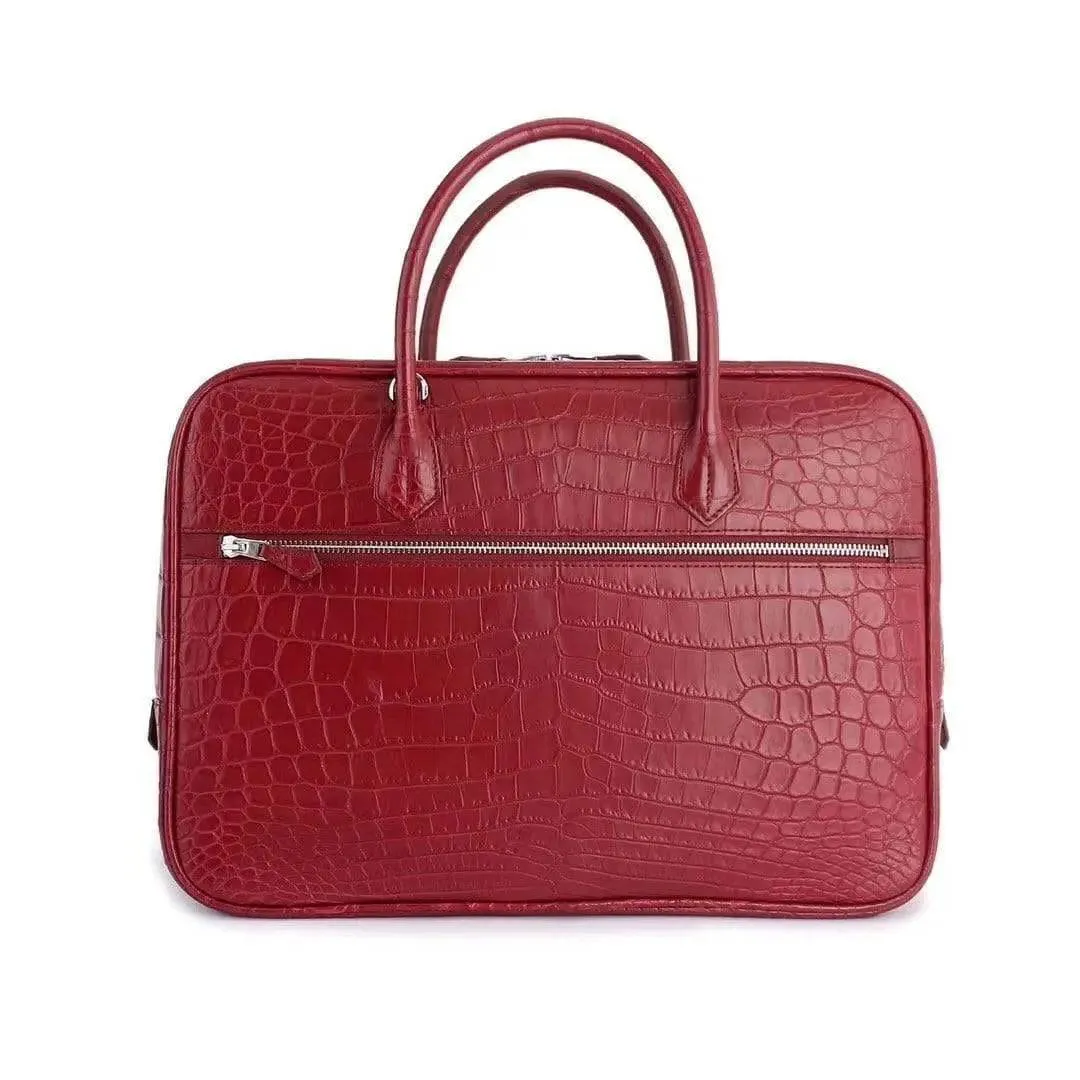 Genuine Crocodile Leather  Postman Bag Mens  Messenger Bussiness Document Travel Laptop Briefcase  Bags Red