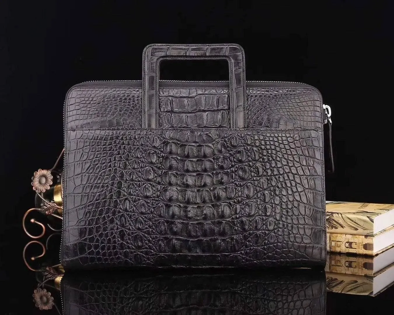 Genuine Crocodile Leather  Sqauare Handle Briefcase For Men