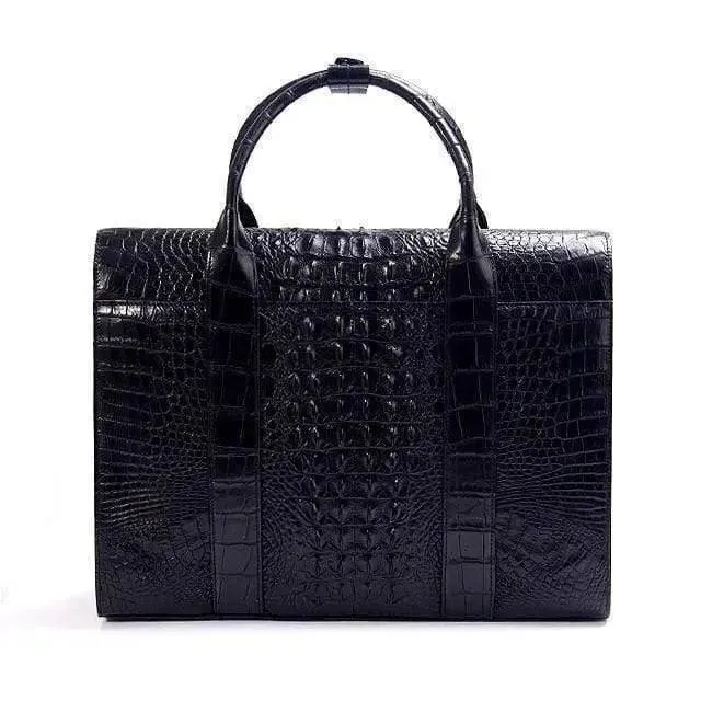 Genuine Crocodile Skin Leather Business Briefcase Bag With Fold over Flap