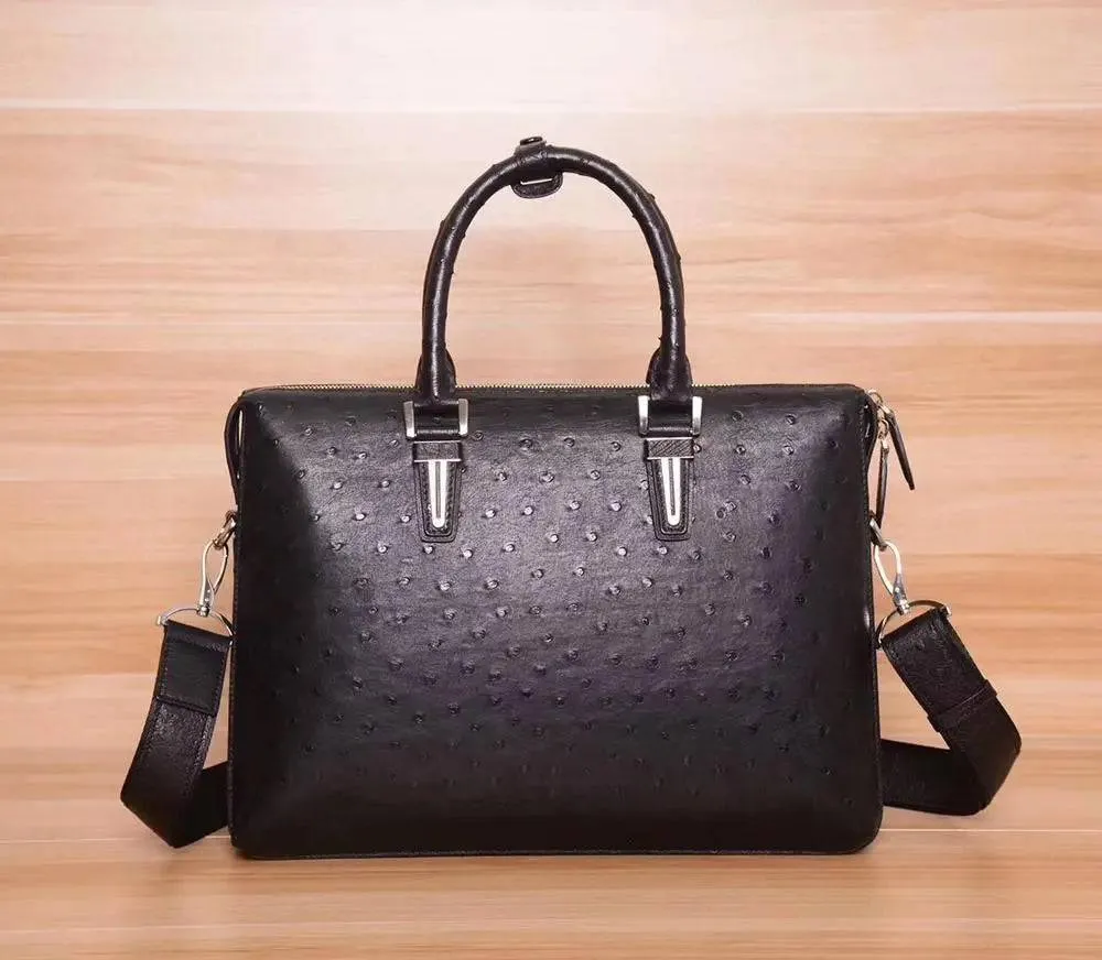 Genuine Ostrich Leather Briefcase Black