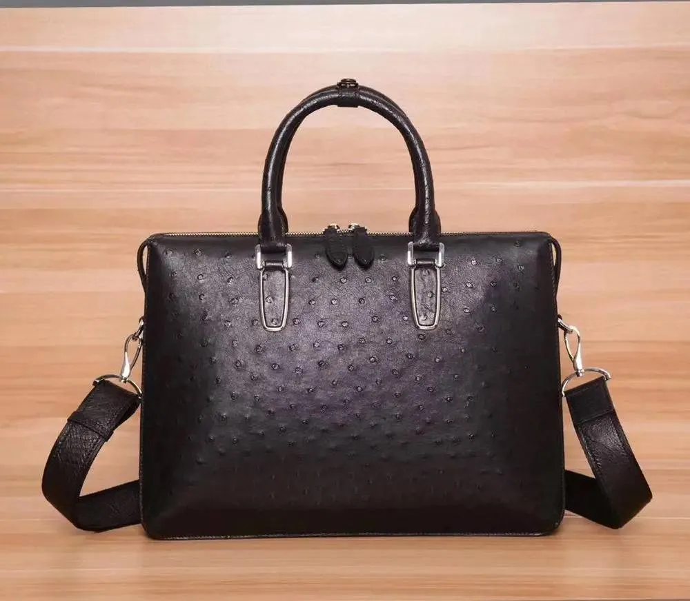 Genuine Ostrich Leather Briefcase Black