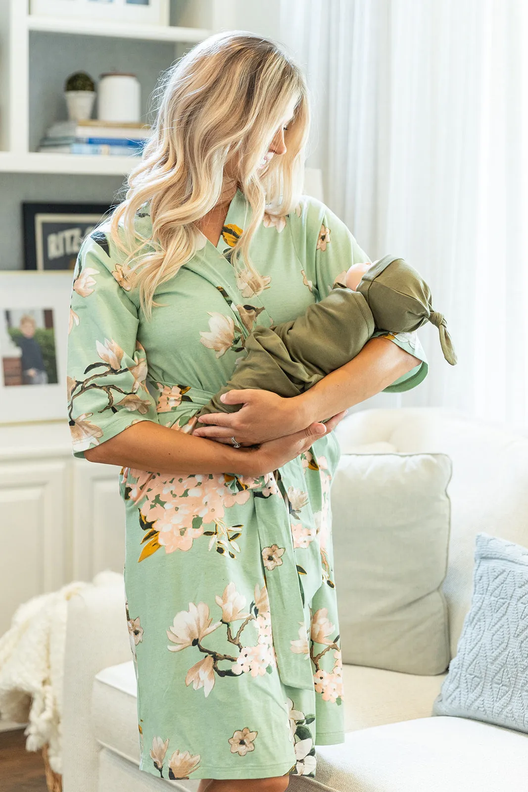 Gia Robe & Olive Green Newborn Swaddle Blanket Set