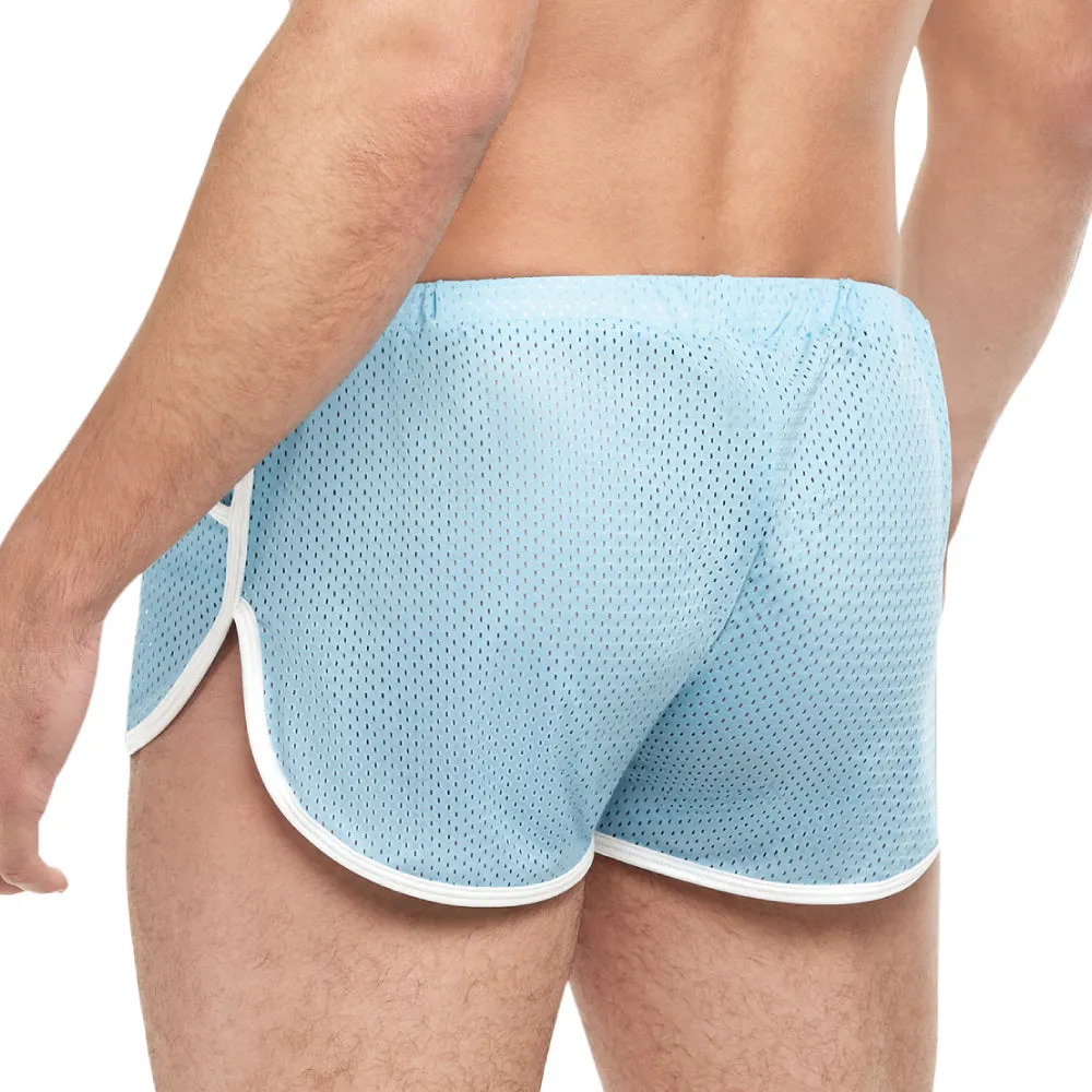 Goal Line Side Split Mesh Booty Shorts Blue