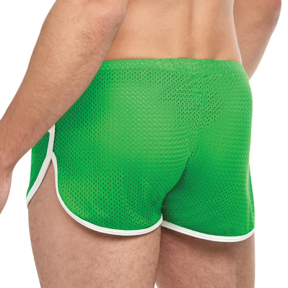 Goal Line Side Split Mesh Booty Shorts Green