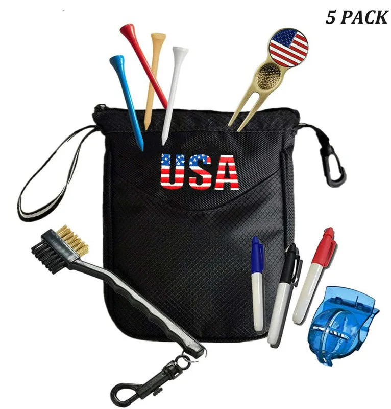 Golf Pouch Bag with 10 Pcs Wooden Golf Tees Gift Set