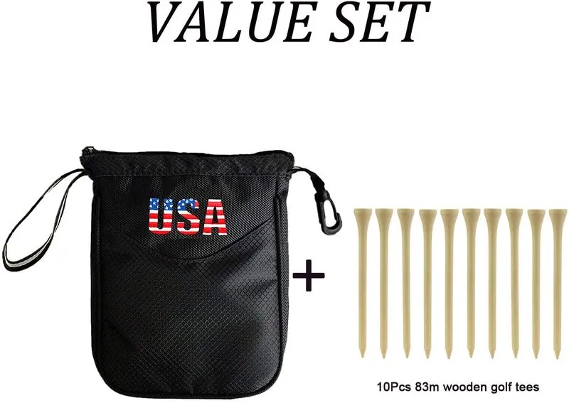 Golf Pouch Bag with 10 Pcs Wooden Golf Tees Gift Set