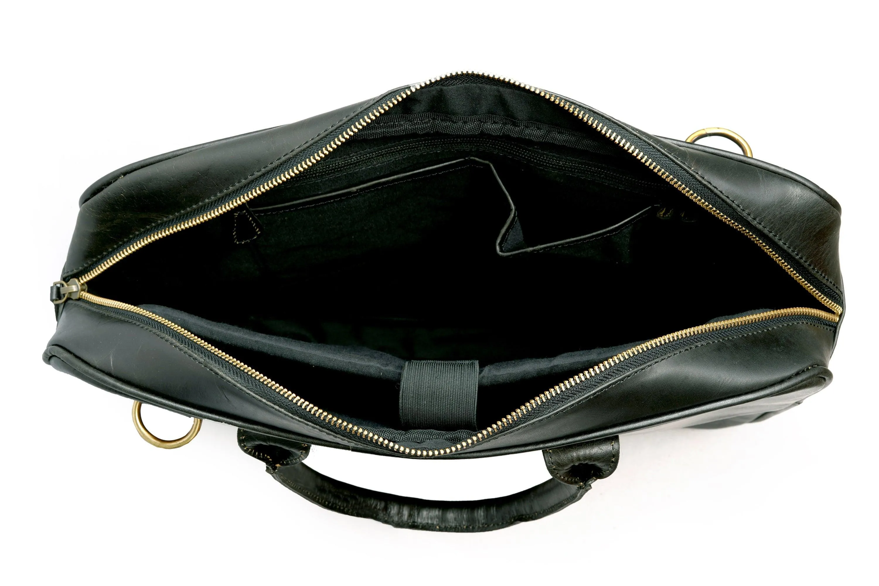 Handmade Black Leather Laptop Bag  For Unisex.