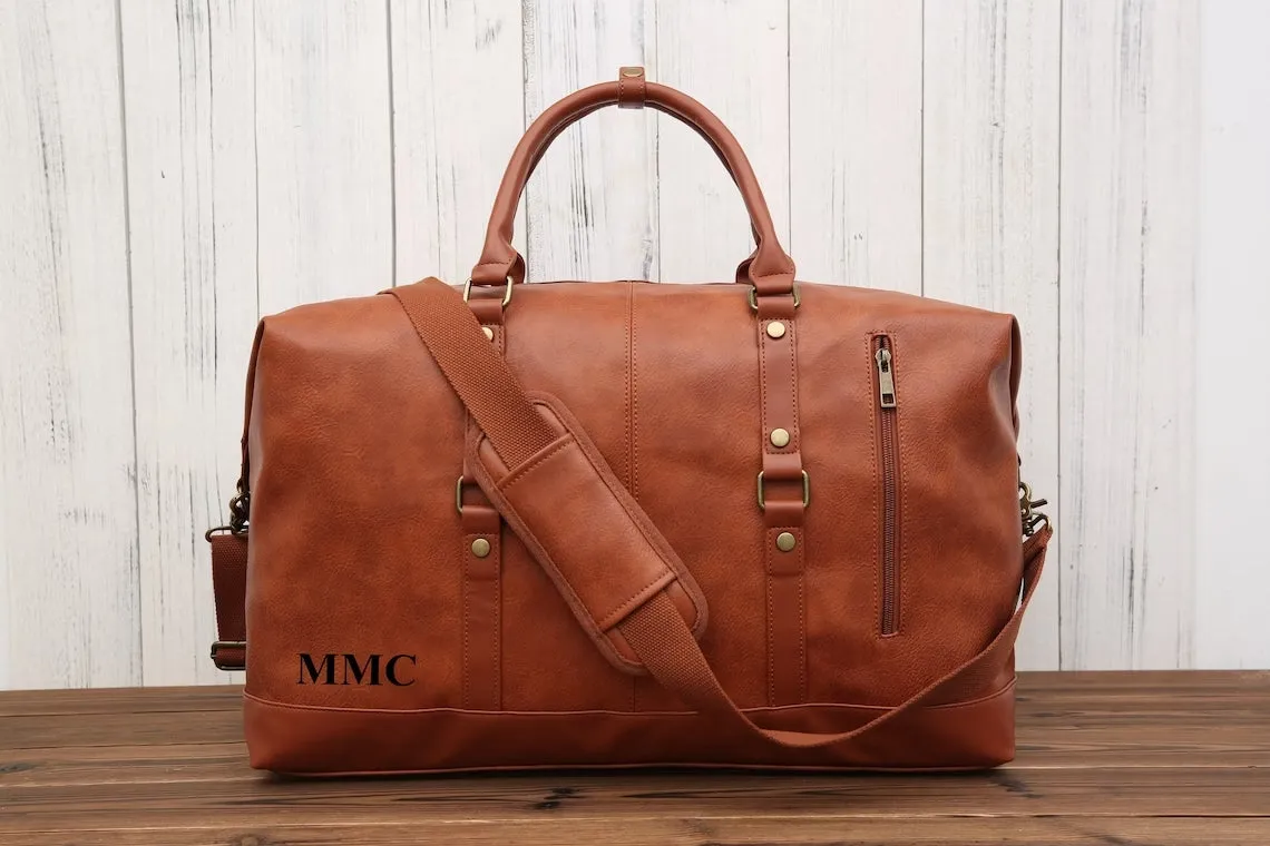 Handmade Men’s Vegan Leather Duffle Bag Travel Bag Personalized Unisex Weekender Bag