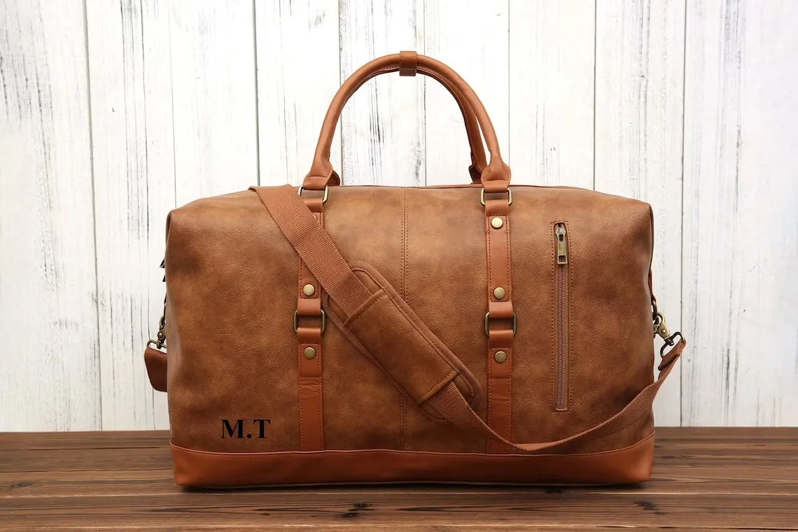 Handmade Men’s Vegan Leather Duffle Bag Travel Bag Personalized Unisex Weekender Bag