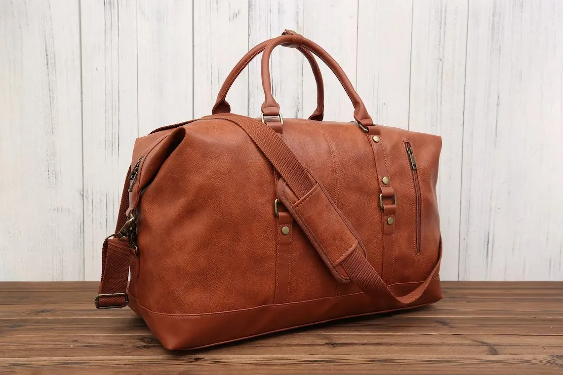 Handmade Men’s Vegan Leather Duffle Bag Travel Bag Personalized Unisex Weekender Bag