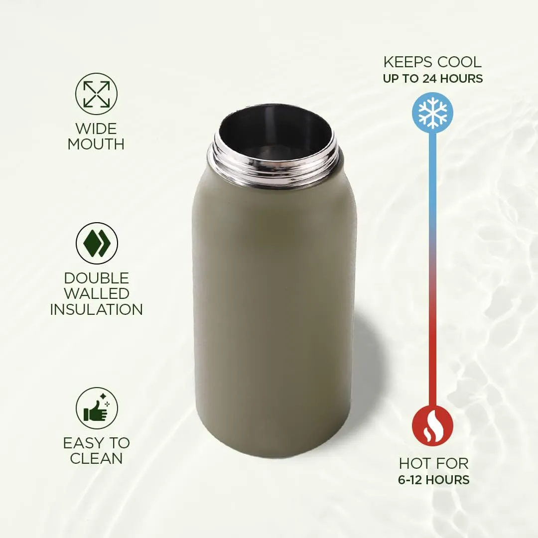 Homestic Insulated Stainless Steel Bottle 1 Litre with Sipper Lid-Double Wall | Leak Proof |Rust Proof|Keeps Drinks Hot/Cold for 6-12 Hours|Flip Up Handle|Easy to Carry (Pack of 40, Green)