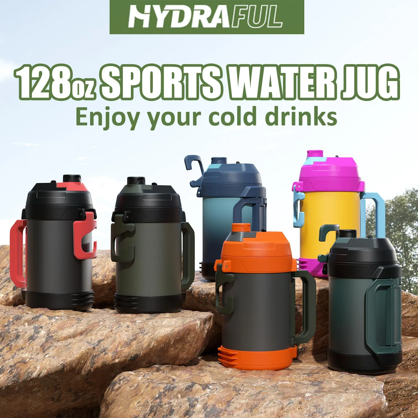 Hydraful Gallon Jug, Large Insulated Stainless Steel Sports Water Jug, Water Jug, 115oz Large Triple Wall Vacuum Insulation Water Bottle-Keeps Cold up to 48 Hrs-Sweat Proof,for Gym, Hiking & Camping