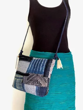 Indigo hemp Boro-Stitched crossbody bag