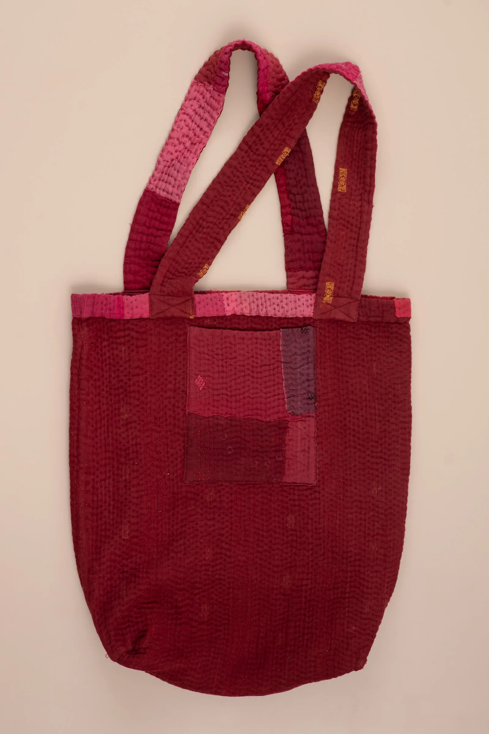 Landscape Handmade Vintage Kantha Tote Bag -Red -