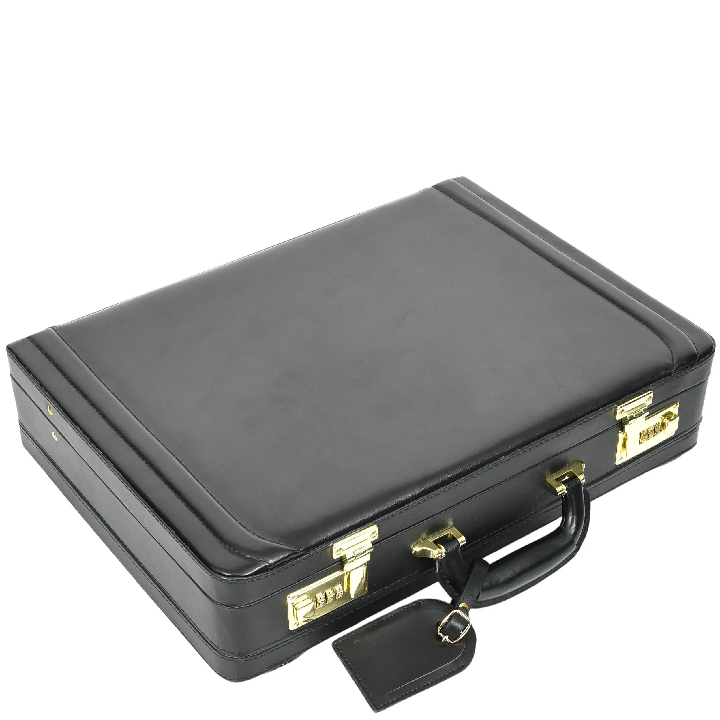 Leather Attache Classic Briefcase Grasmere Black