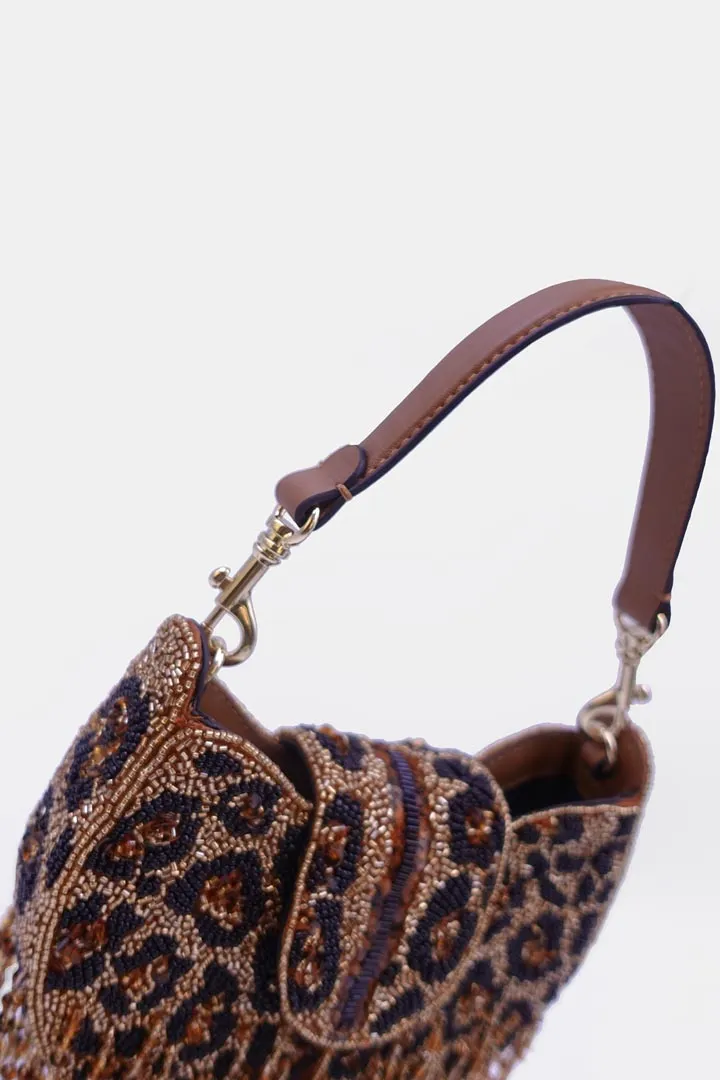 Leopard Fringed ClutchBags |  Embellished with Beads and Sling Strap