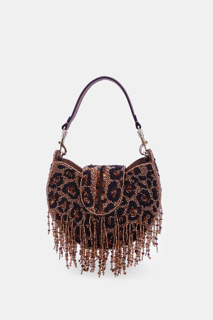 Leopard Fringed ClutchBags |  Embellished with Beads and Sling Strap