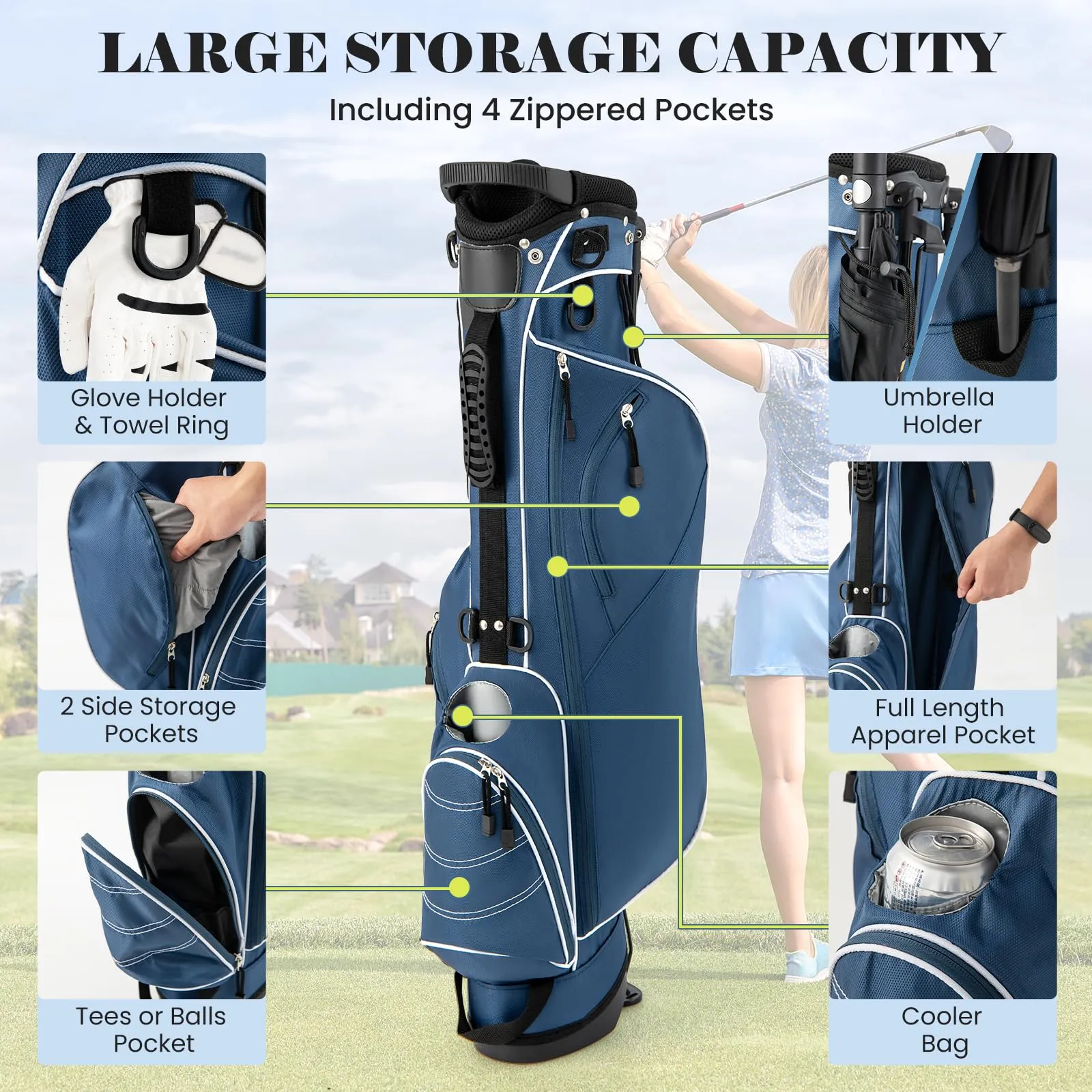 Lightweight Blue Tangkula Golf Stand Bag with 4 Dividers and 4 Pockets