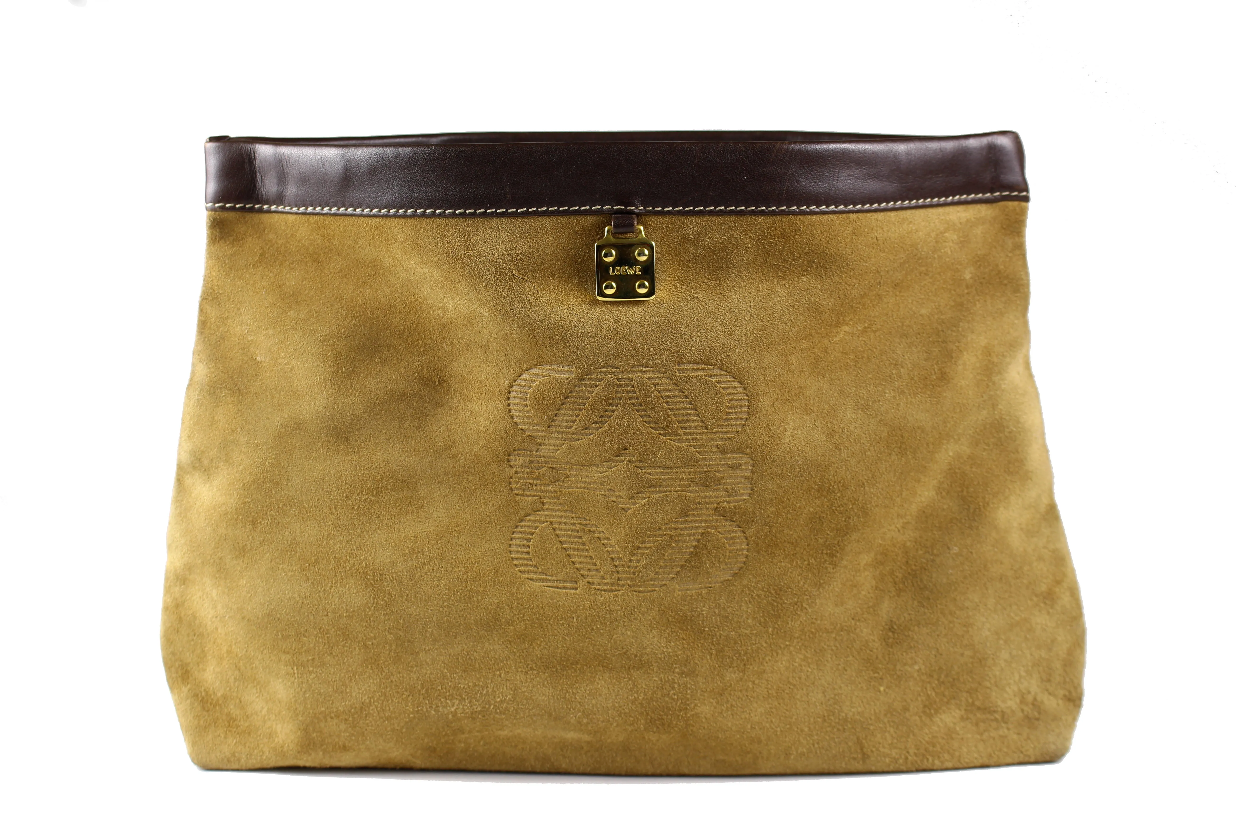 LOEWE beige suede pochette bag