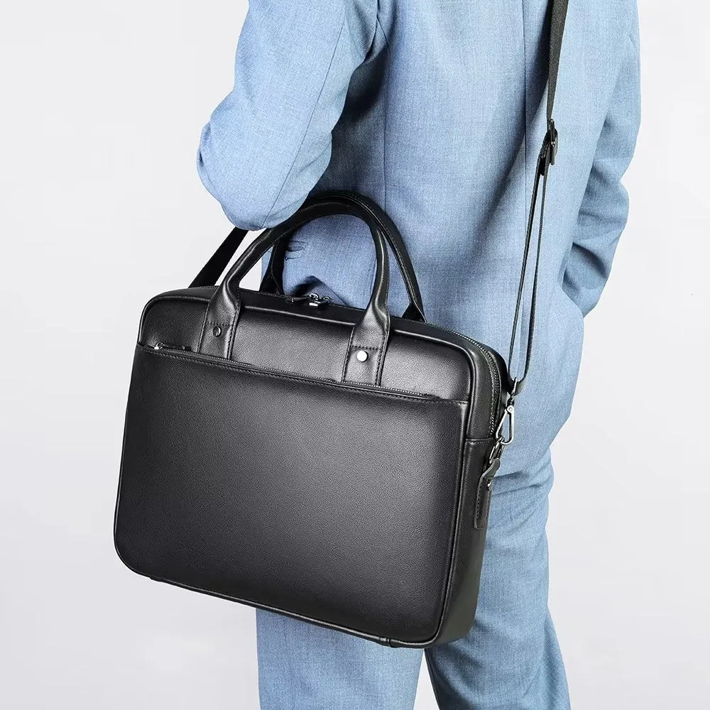 Luxury Leather Double Compartment Business Briefcase