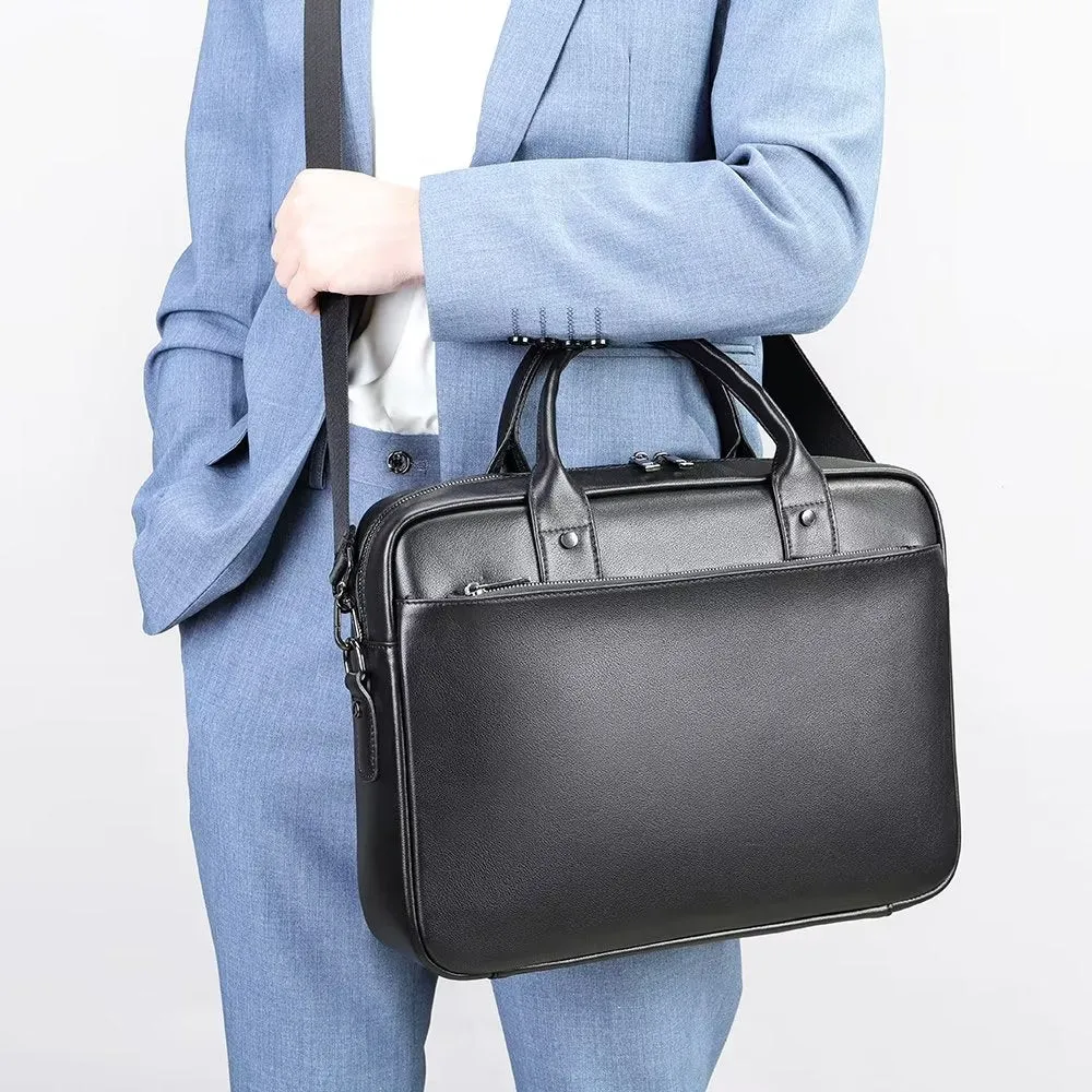 Luxury Leather Double Compartment Business Briefcase