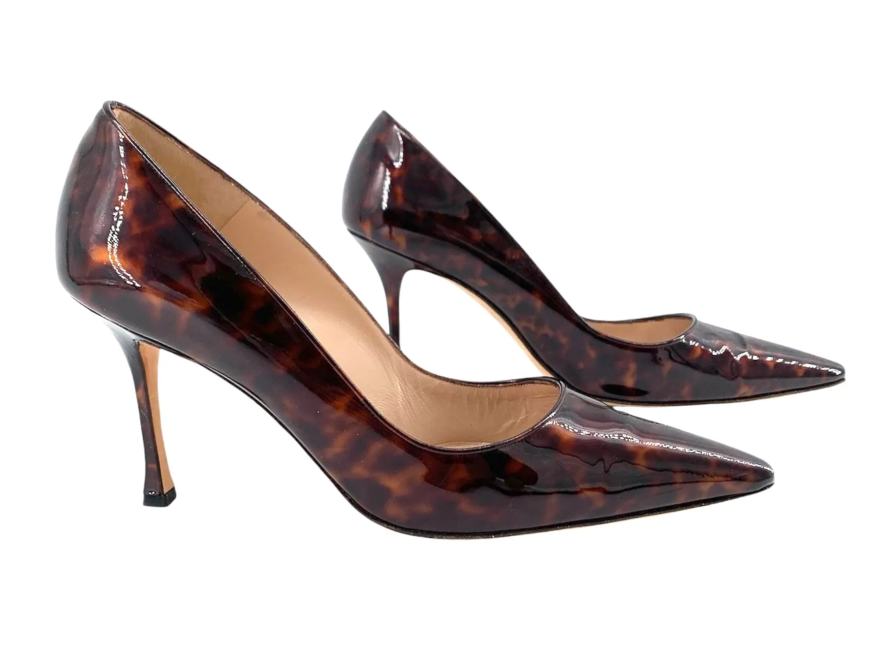 Manolo Blahnik Tortoise Shell Brown Vinyl Stilettos