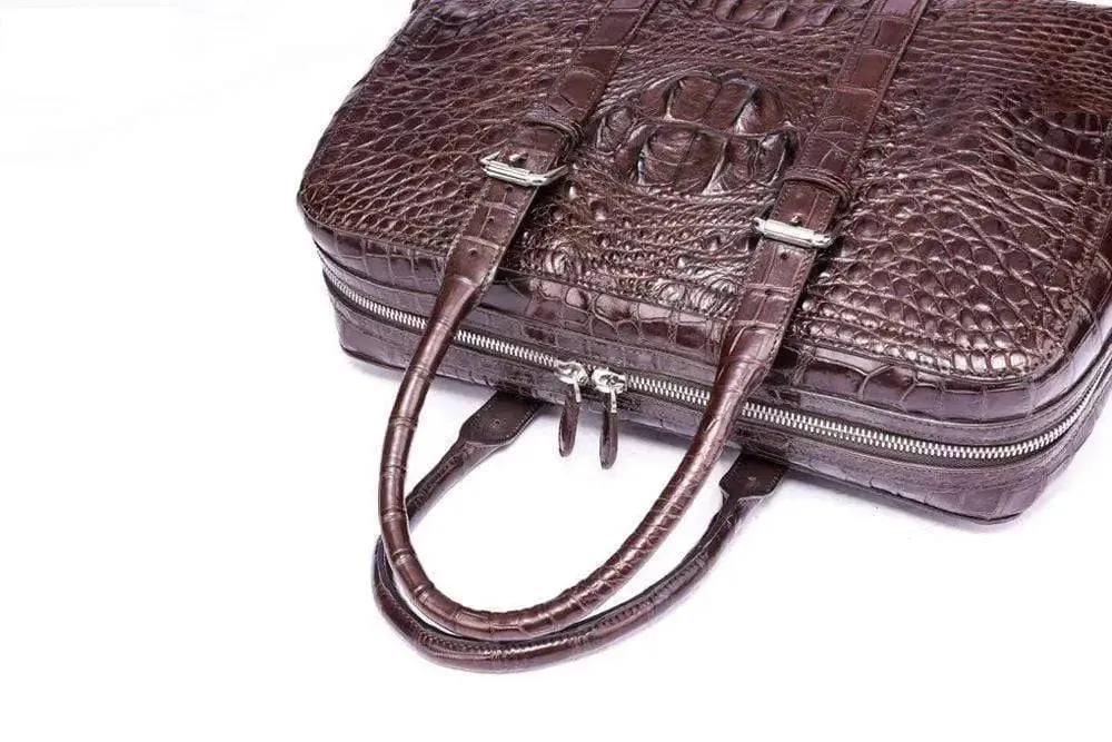 Men's  Briefcase Top Handle Bag Vintage Genuine Crocodile Bone Leather