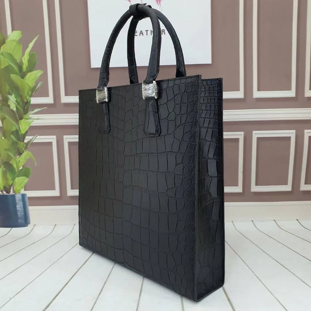 Mens Crocodile Leather Vertical Briefcase