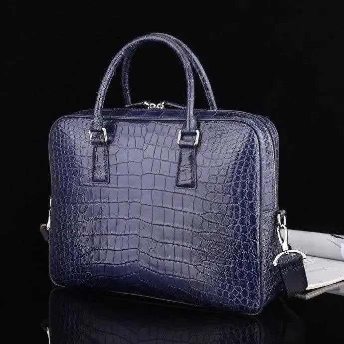 Mens Genuine Crocodile Leather Briefcase Dark Blue