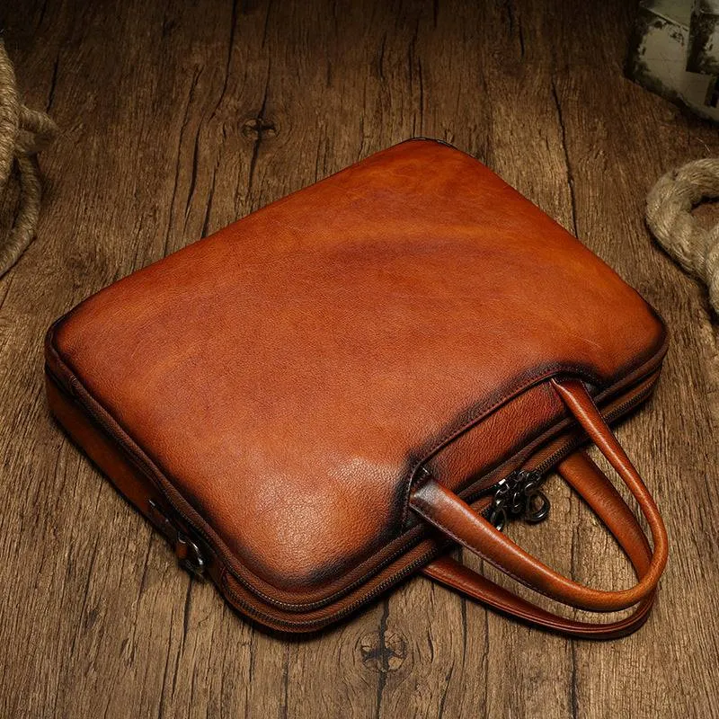 Mens Vintage Leather Buiness Briefcase Shoulder Cross Body Bag  Large Volumn 2800