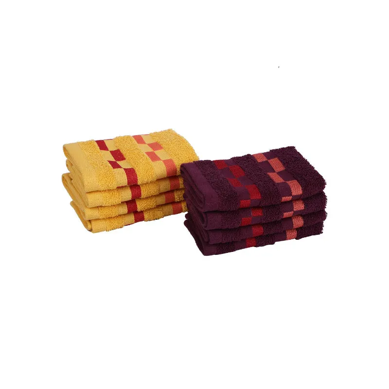 Merriya Face Towel (Wine & Yellow) - Set Of Eight