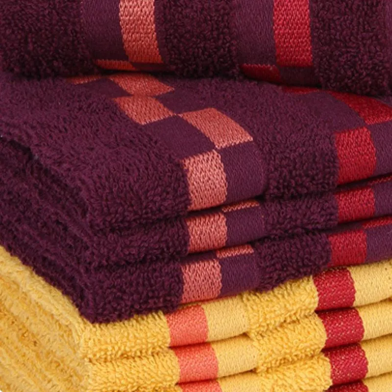 Merriya Face Towel (Wine & Yellow) - Set Of Eight