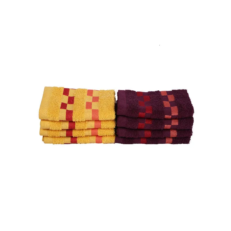 Merriya Face Towel (Wine & Yellow) - Set Of Eight