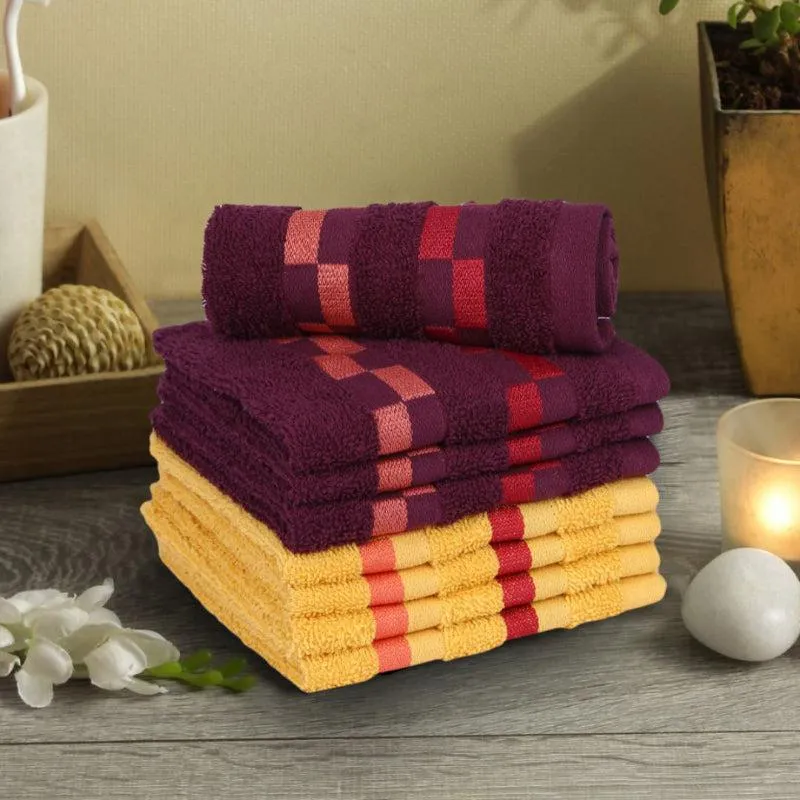 Merriya Face Towel (Wine & Yellow) - Set Of Eight