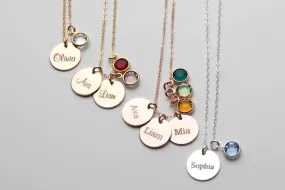 Mommy Necklace - Personalized Birthstone Custom Kids Name - CG423N_0.5. Starts at