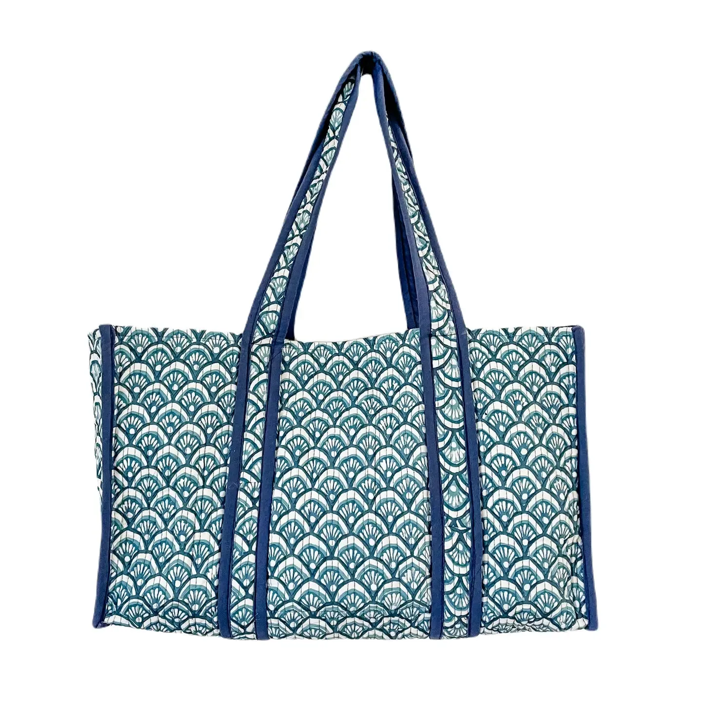 Mosaic Shell Blue Block Print Tote Bag