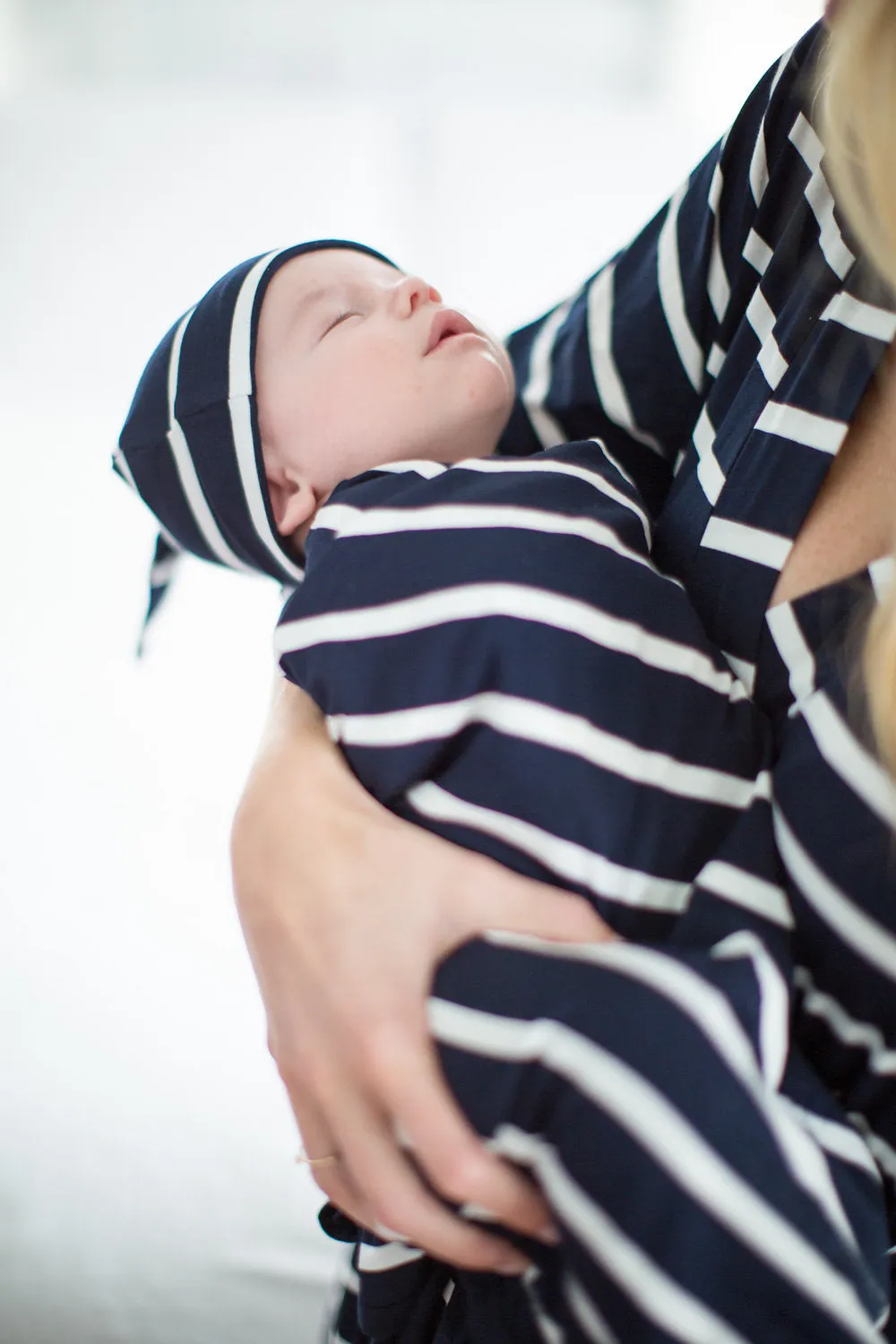 Navy Stripe Robe & Newborn Swaddle Set