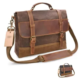 NWFashion™ Vintage Waxed Canvas/Leather 15.6" Laptop Crossbody Messenger Briefcase