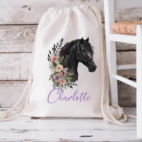 Personalised Black Horse Drawstring Bag