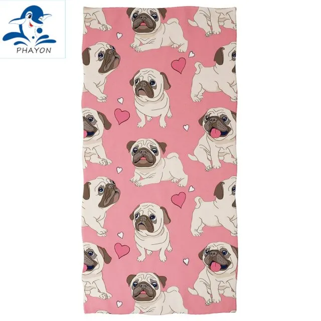 PHAYON 1Pcs Quicky-dry Microfiber Bath Towels Cute Cartoon Dogs 75*150cm Beach Towel Love Large Sport Towels Camping Accessories