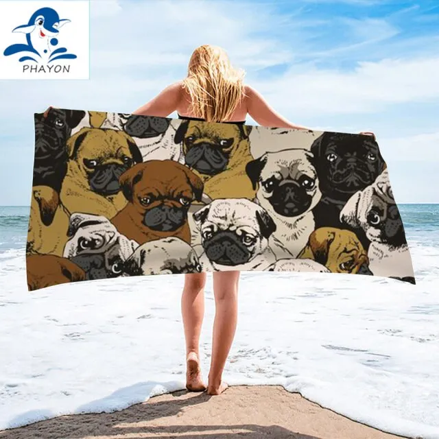 PHAYON 1Pcs Quicky-dry Microfiber Bath Towels Cute Cartoon Dogs 75*150cm Beach Towel Love Large Sport Towels Camping Accessories